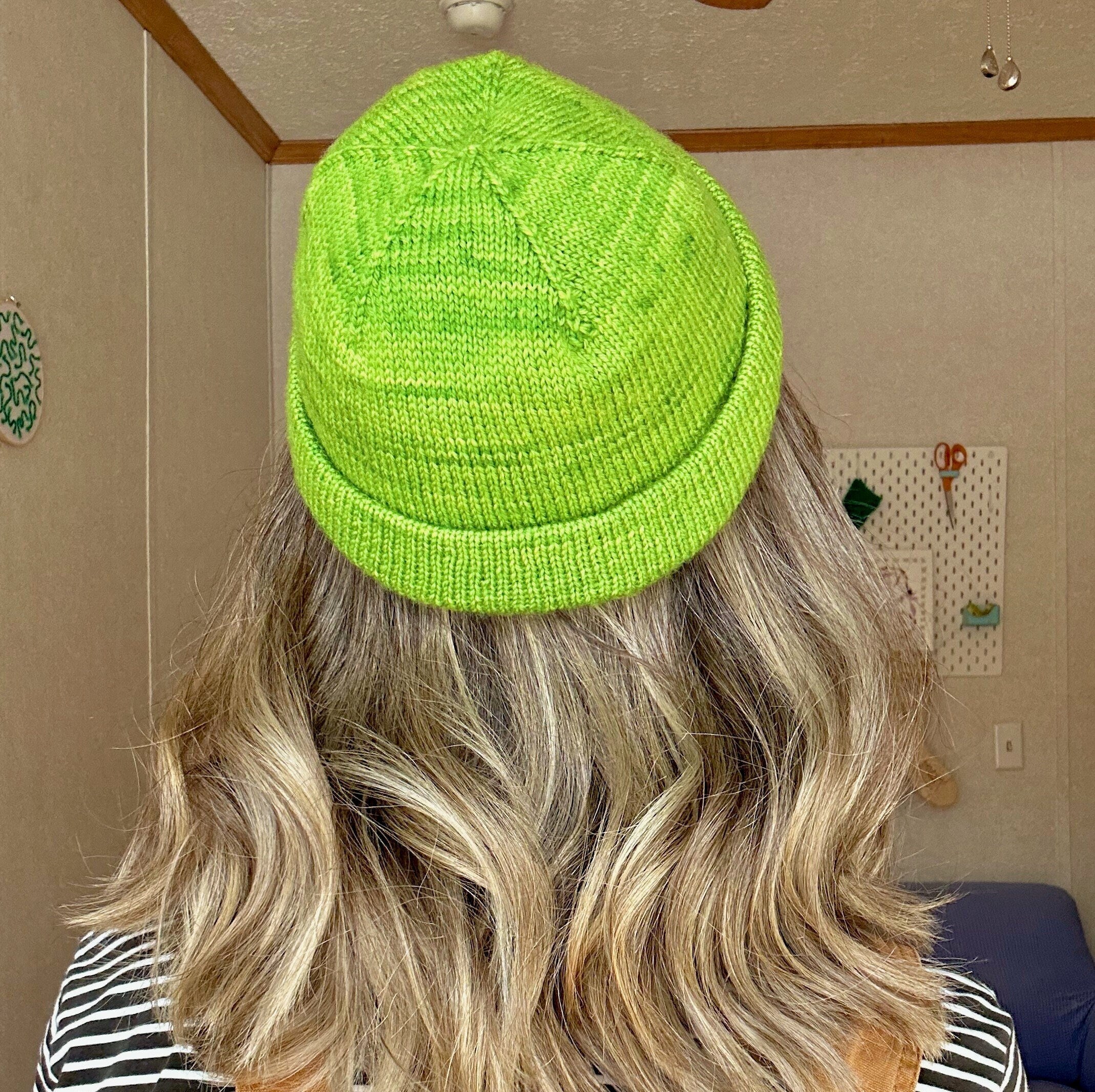 The Short Staple beanie in lime green
