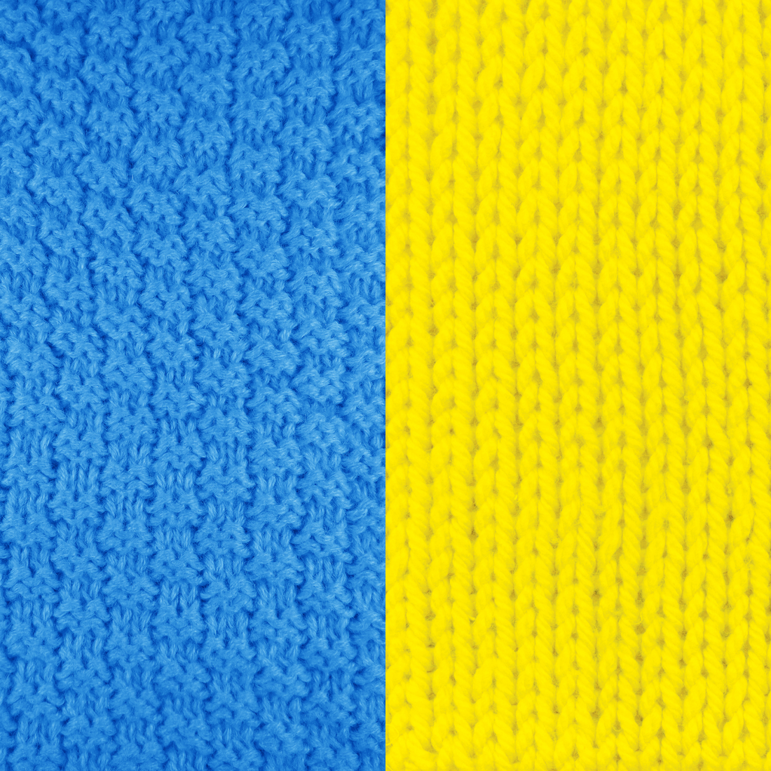 Knitted fabric in two colors, yellow and blue, symbolizing solidarity with Ukraine, showcasing the power of community through crafting.