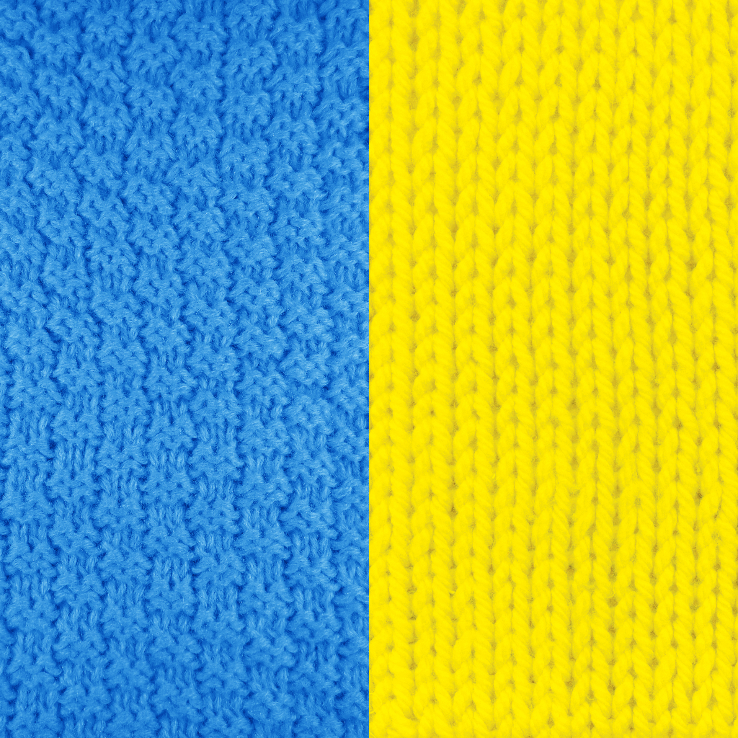 Knitted fabric in two colors, yellow and blue, symbolizing solidarity with Ukraine, showcasing the power of community through crafting.