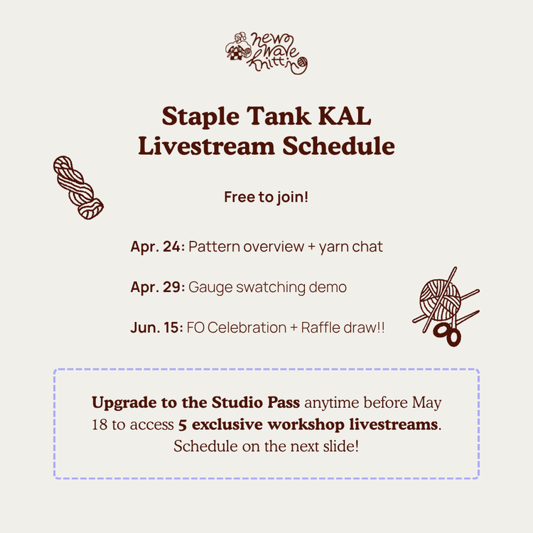 Staple Tank KAL Free Livestream Schedule