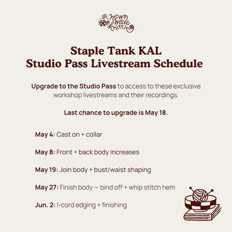 Staple Tank KAL Studio Pass Livestream Schedule